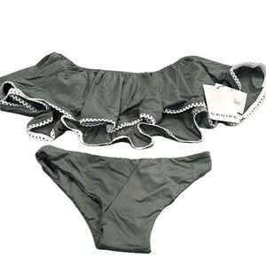 Sauipe Green Ruffle Off The Shoulder Bikini